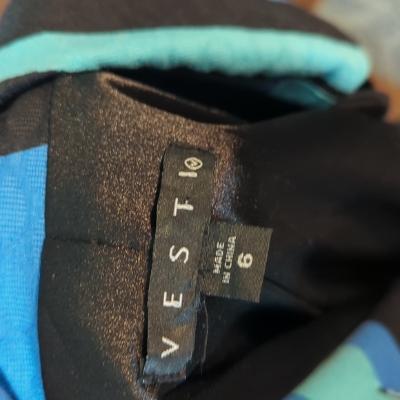 Trench Coat Vesti Striped Blue/ Black/Green Button Front Striped Rainwear Sz 6 - Picture 6 of 10